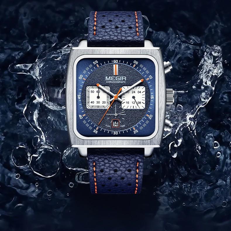 Men's fashionable versatile square multi-function timing three-eye six-pin luminous calendar watch