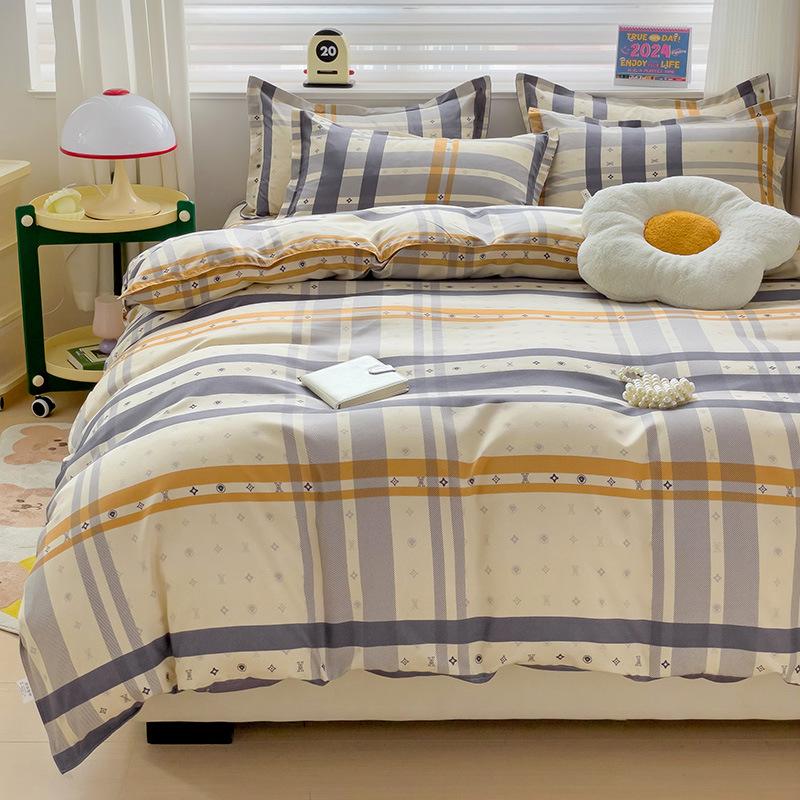 Small Fresh Thickened Pure Cotton Brushed Four-piece Set New Autumn and Winter Cotton Dormitory Bed Sheet Quilt Cover Bedding