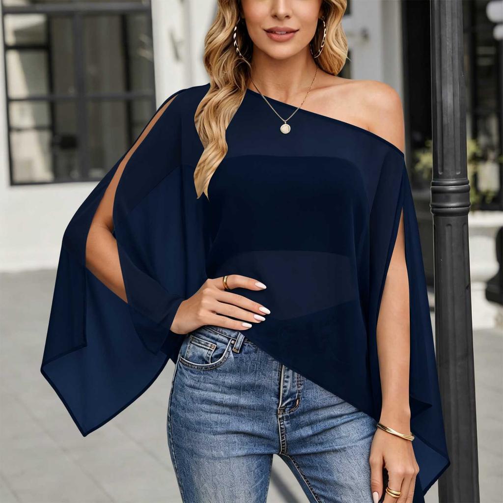 Women's Loose Chiffon Sleeve Blouse, Color Casual Top for Summer