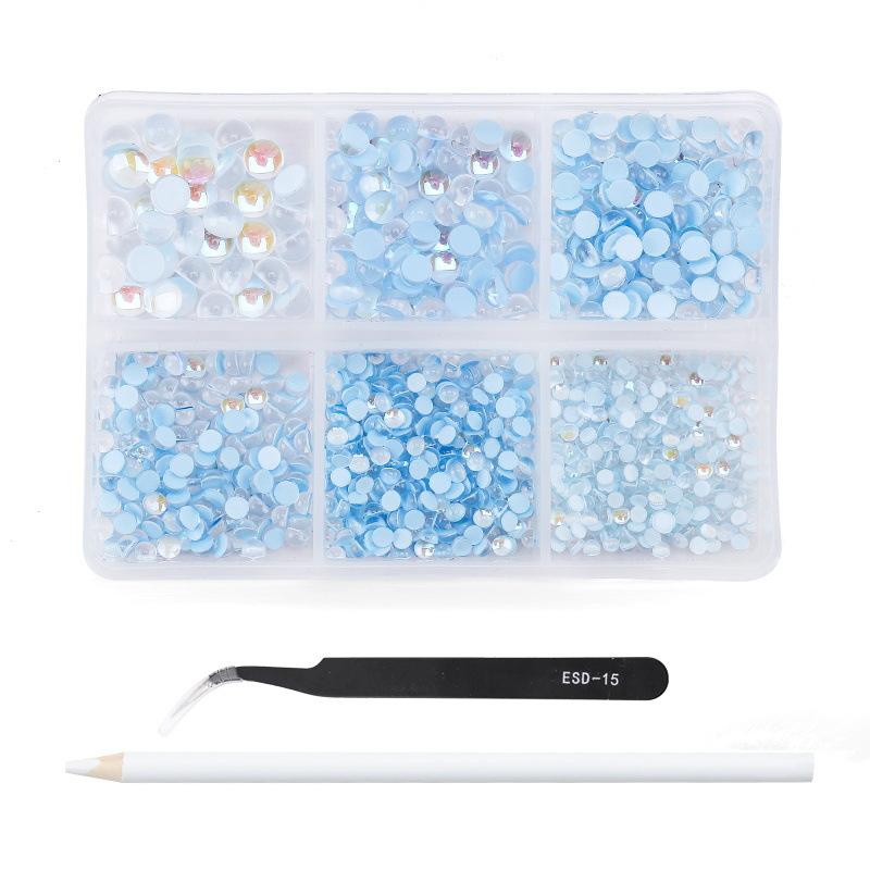 Colorful Mocha Jelly Nail Diamond Semicircular Flat Bottom Diamond Nail Art Rhinestone Jewelry Nail Sticker Diamond Set