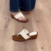 Keep version~ Thick-soled heightening flip-flops, retro minimalist square toe cool slippers, women's slope heel beach shoes
