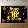 Złoty Motyw Znak Happy Birthday Baner Urodzinowy Dekoracja na 16. Urodziny do Wnętrz tło do zdjęć