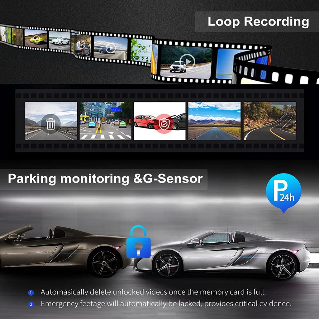 ADINKAM 3 Inch FHD 1080P Dual Lens Mini Dashcam Car Driving Recorder Backup Camera with Night Vision Loop Recording Park Monitor