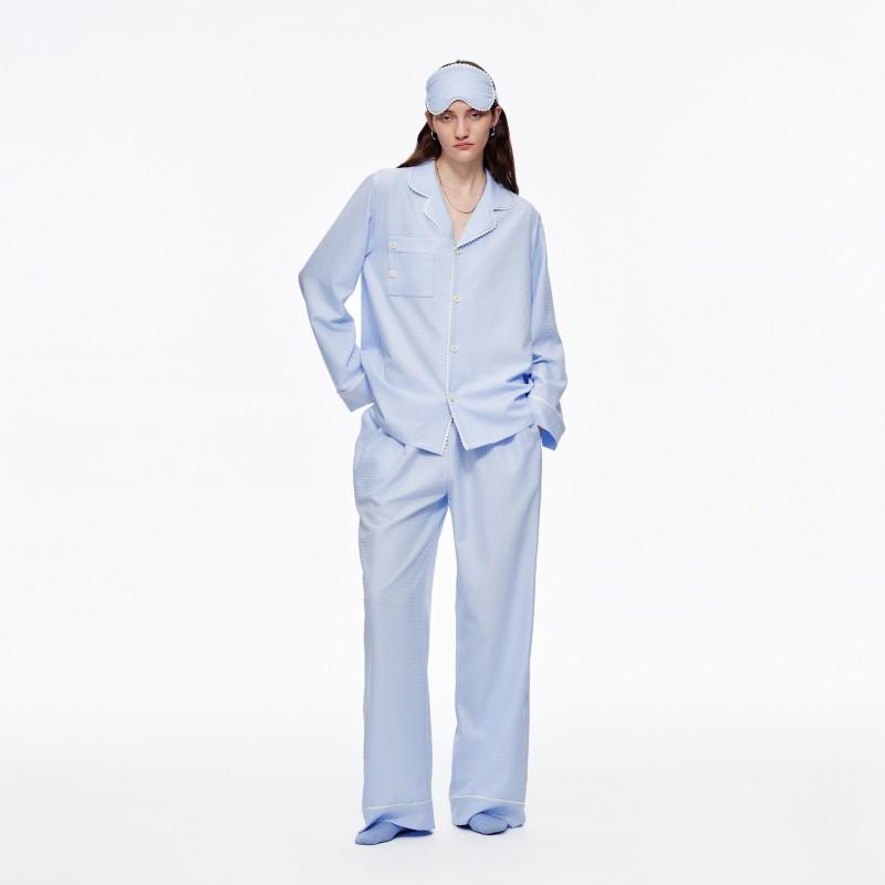 Womens Loose Long Sleeve Pajama Set Soft Textured Cotton Blend Sleepwear Home Hotel Lounge Fall