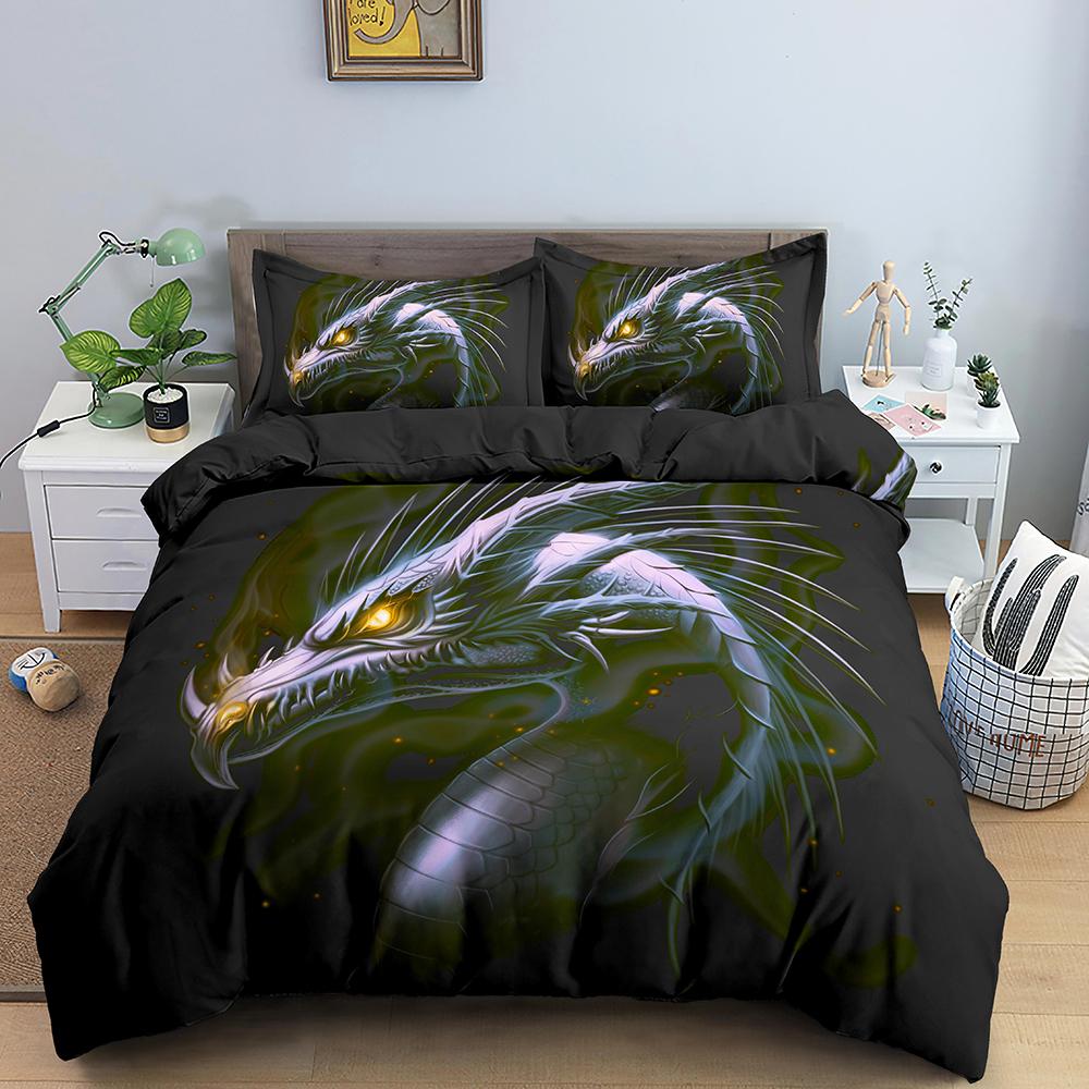 Red Dragon King Queen Duvet Cover Western Mythical Animals Bedding Set For Kids Teens Adults Magical Creature 2/3Pcs Quilt Cover