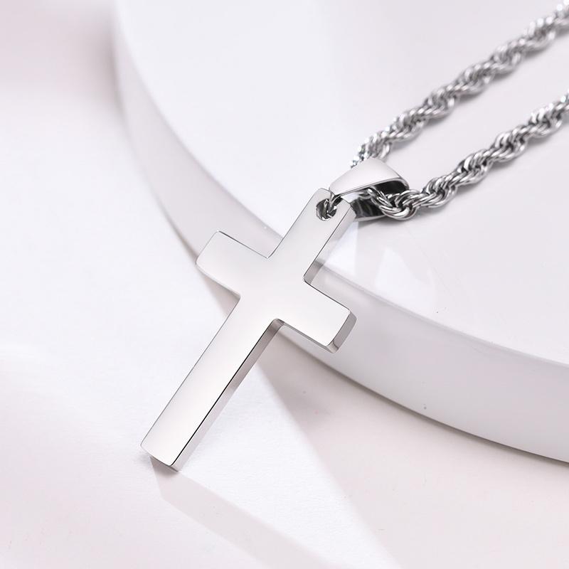 Plain Cross Necklace for Men, Silver Black Gold Color Stainless Steel Simple Cross Pendant Necklace Collar 60cm