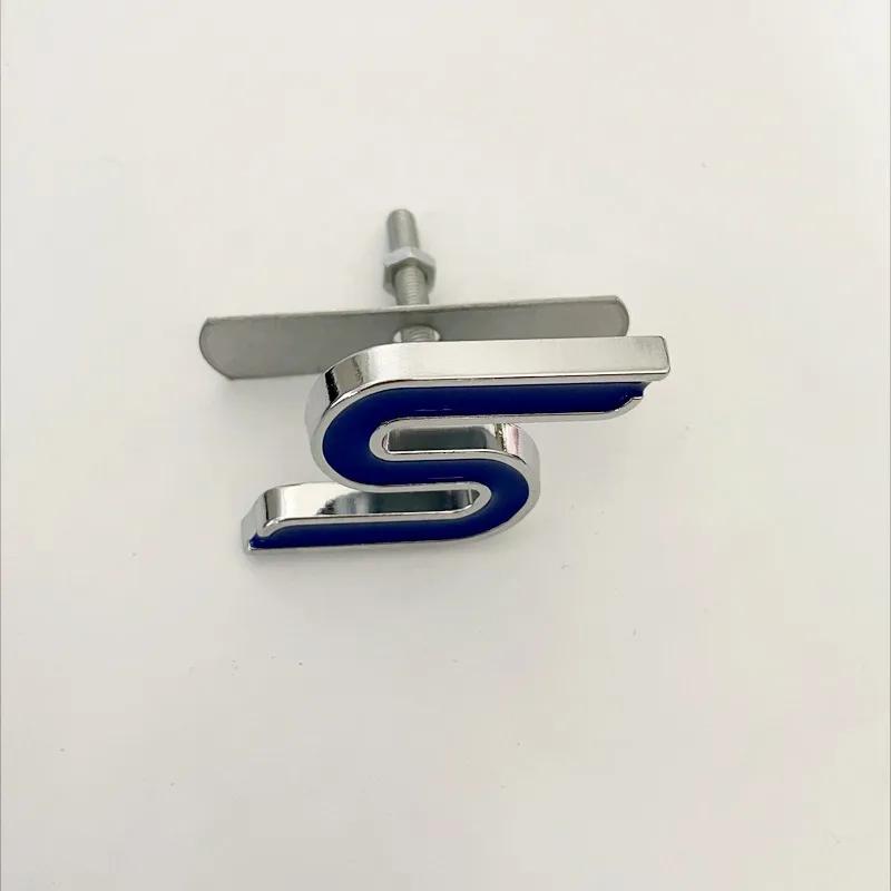 PLL18 3D Metal S Logo Front Grille Emblem Badge Car Rear Trunk Stickers For Ford Focus Fiesta Escape Ecosport Kuga Mondeo Accessories