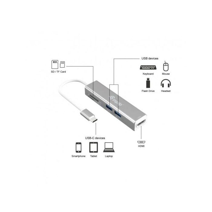 Hub USB - Equip - 133480 - Gris Argenté - Ultra HD 4K - Aluminium - Plug and Play