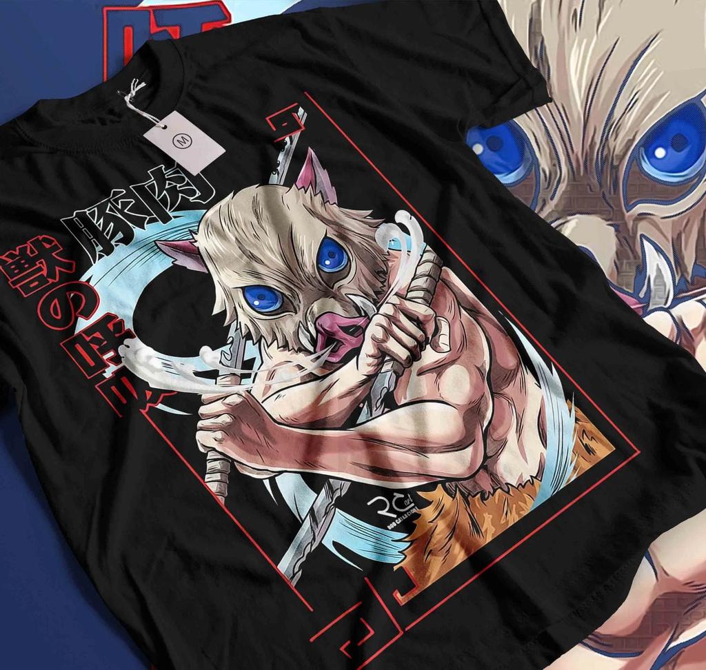 Kimetsu No Yaiba Demon Slayer Inosuke Double Swords Black TShirt