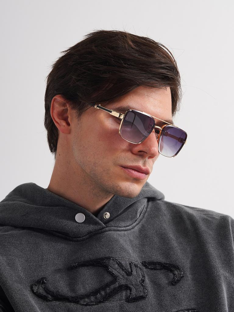 Ruiao Square Mens Designer Sunglasses Metal Frame Gradient Luxury Shades UV400 Rectangle Pilot Sun Glasses for Men