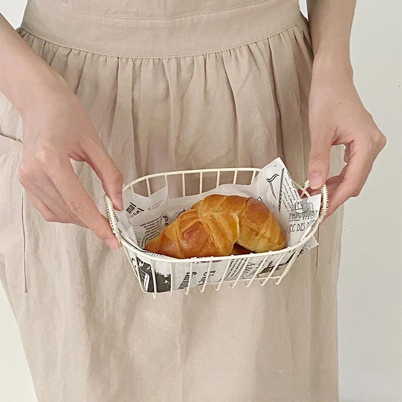 Korean Vintage Iron Fruit Basket Snack Blue Tea Table Hollow Out Storage Blue Drain Basket Holder Container Bowl Kitchen Storage