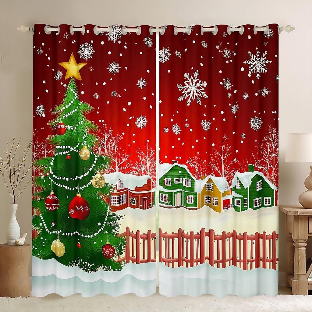 Snöflinga Gardiner Draperier God Jul Dekor Barn Pojkar Flickor Nyårspresent Glitter Galaxgardin Mörkläggande Tillverkad Av Polyester