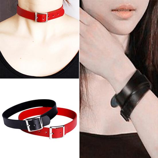 Punk Faux Leather Belt Choker Collar Necklace Women's Club Jewelry Birthday Gift