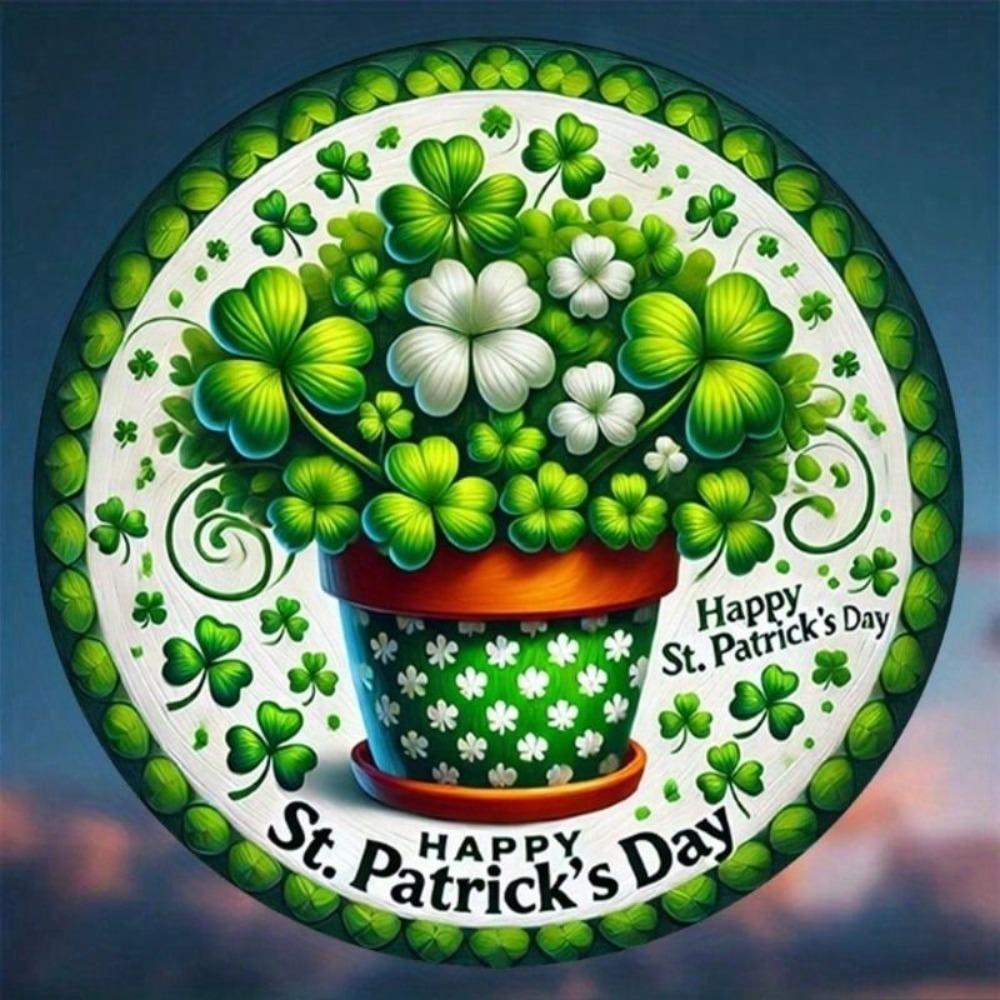 Metal Wall Art Sign Retro Round 2D Clover Vintage Decor for Pub St Patrick Day