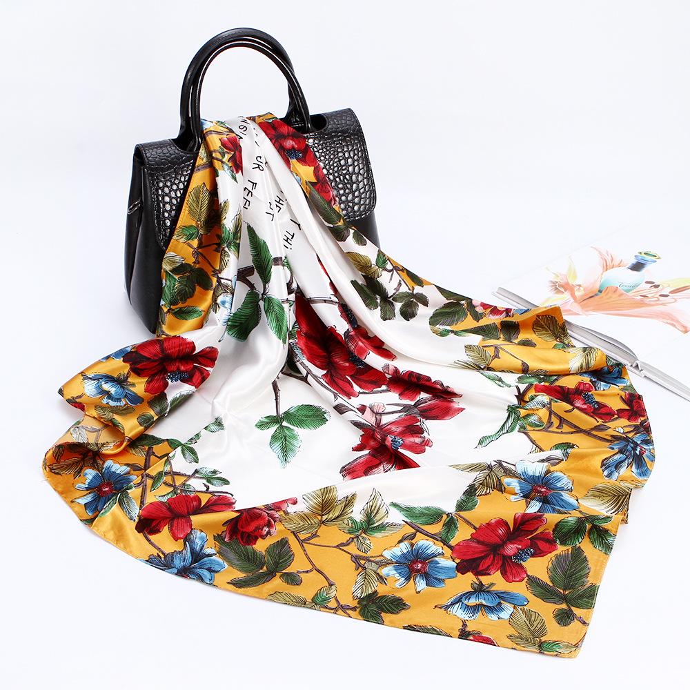 Women's Baotou Artificial Silk Satin Silk Scarf 90cm Printing Square Scarf Silk Scarf