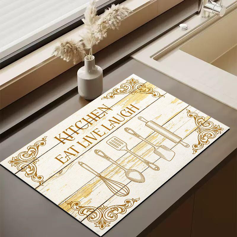 European Border Farmhouse Kitchen Mat Vintage Non Slip Waterproof Dish Drying Counter Decor Pad