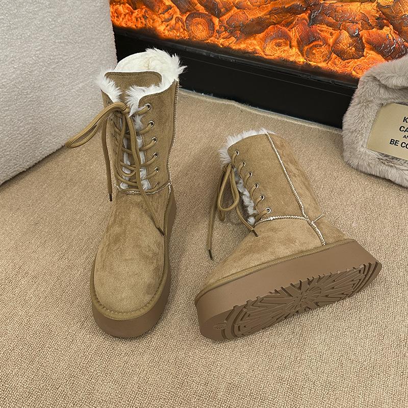 

Women s lightweight lace-up two wear thick bottom winter warm snow boots padded lining non-slip shock absorption wear casual sports cotton boots 40