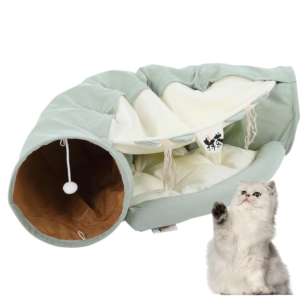 Multi?Functional Cat Tunnel Bed Foldable Detachable Cat Pet Tunnel with Cushion Toy