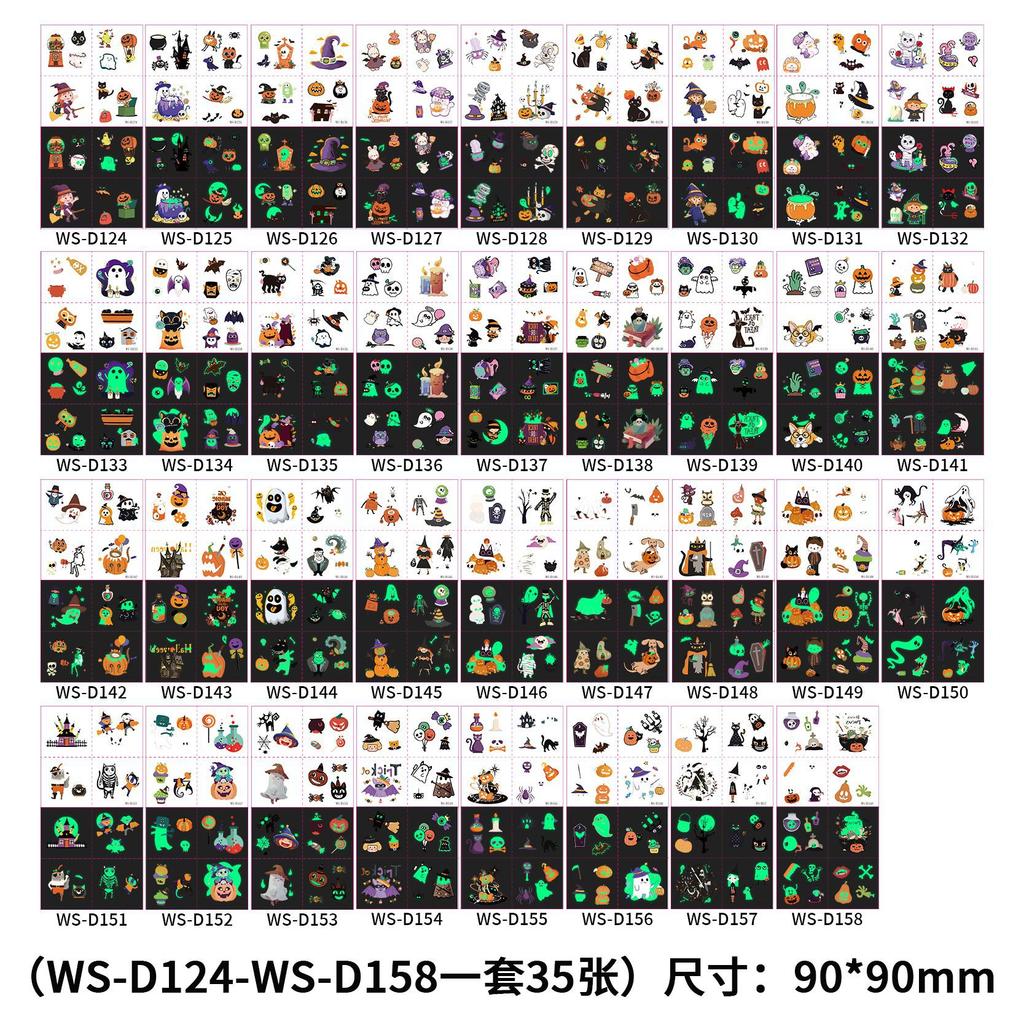 New Halloween glow-in-the-dark tattoo stickers, cartoon style, high-end children's tattoo stickers, waterproof and easy to peel off