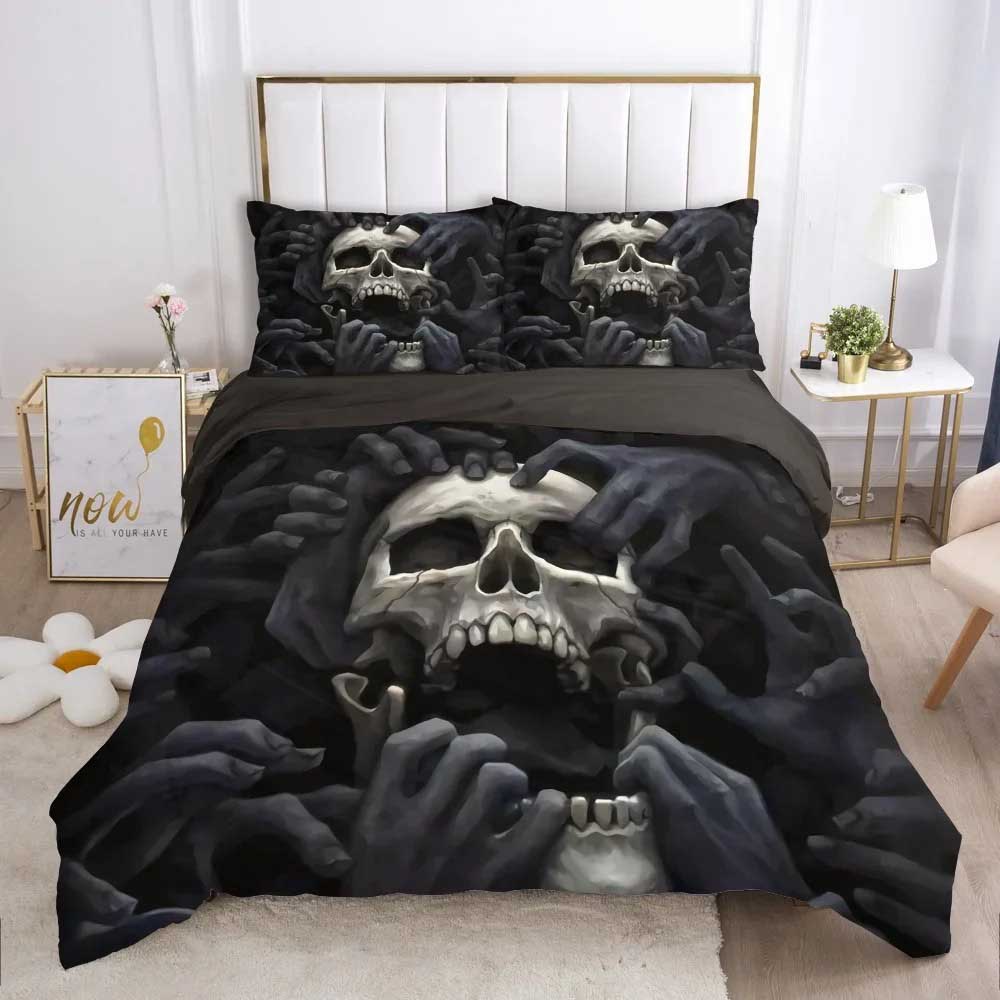Skull Skeleton Satanic Goat Skull Bedding Sets Night Blue Satanic ,Children's Birthday GiftTeenagers adulte Duvet Cover