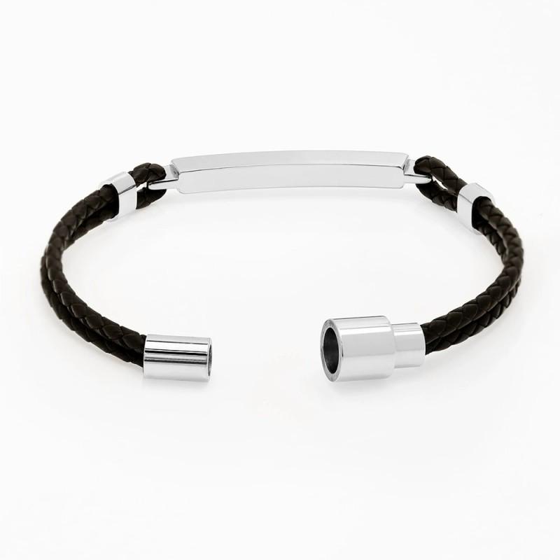 Edelstahl Doppelschicht Geflochtenes Lederseil Armband Herren Damen Individuelle Gravur Mode Geometrisches Design