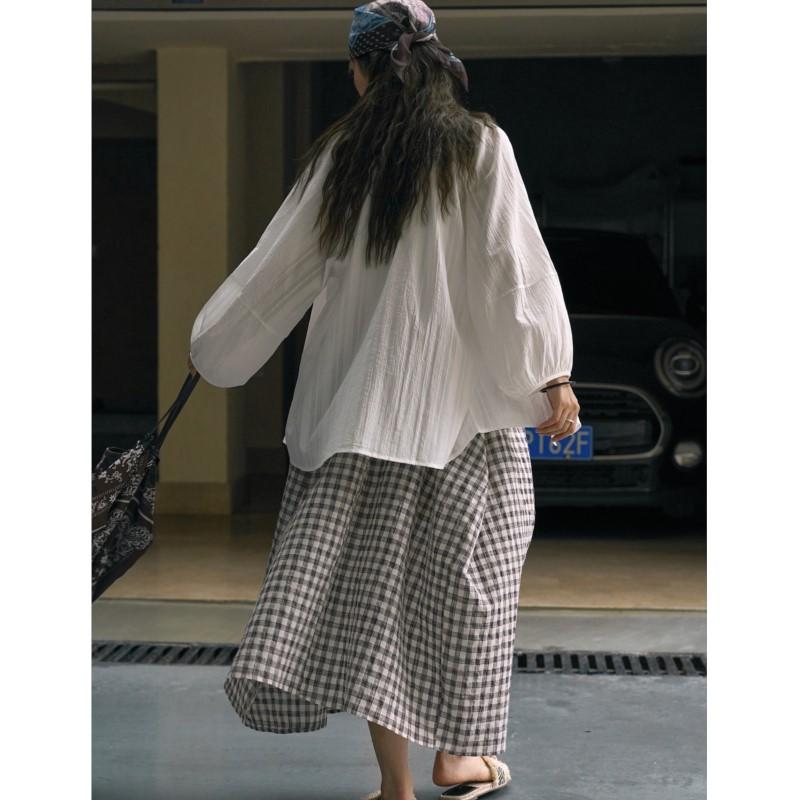 Johnature Japanese Crew Neck Striped Blouse For Summer Comfortable Breathable Loose Casual Simple Tops