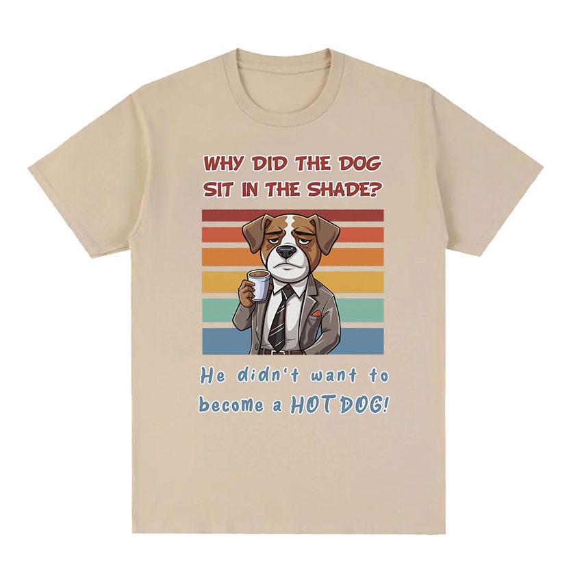 

Почему собака села в тени Футболка с рисунком, мужская модная футболка высокого качества в стиле ретро, ​​повседневная футболка большого размера из 100% хлопка