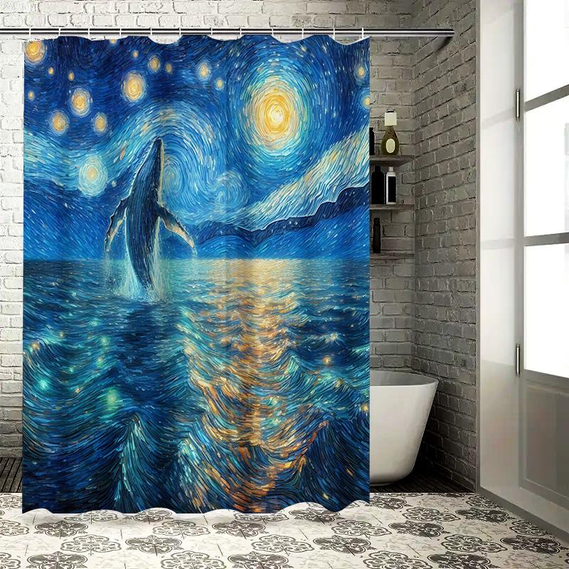 Starry Night Whale Shower Curtain Inspired By Van Gogh Artwork Add A Touch Of Magic To Your Bathroom Decor Complimentary Hook