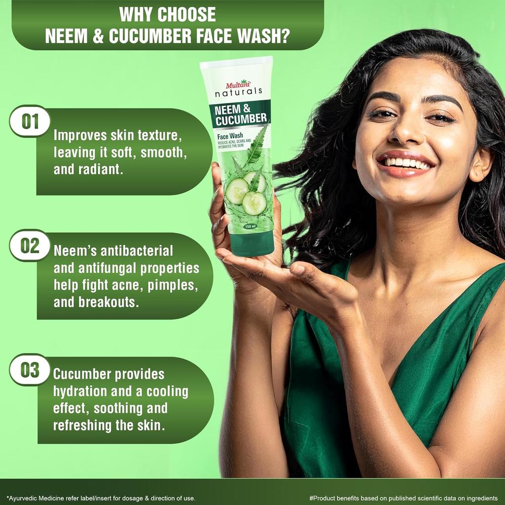 Multani Naturals Neem Cucumber Face Wash 150 Ml Hydrating Daily Cleanser Gentle Refreshing Skin Care For Men Women