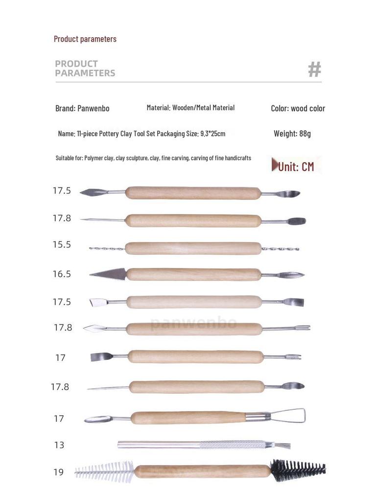 Panwenbo 11-Piece Wooden Polymer Clay Sculpting Tool Set