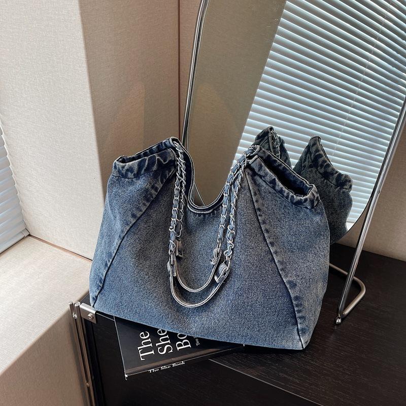 

Вместительная сумка-цепочка женская новая модная ретро повседневная сумка на плечо для поездок на работу простая сумка-тоут светло-синий