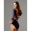 Womens Sheer Mesh Long Sleeve Leotard With U-Back Cross Straps Ballet Contemporary Dance Aerial Yoga Training