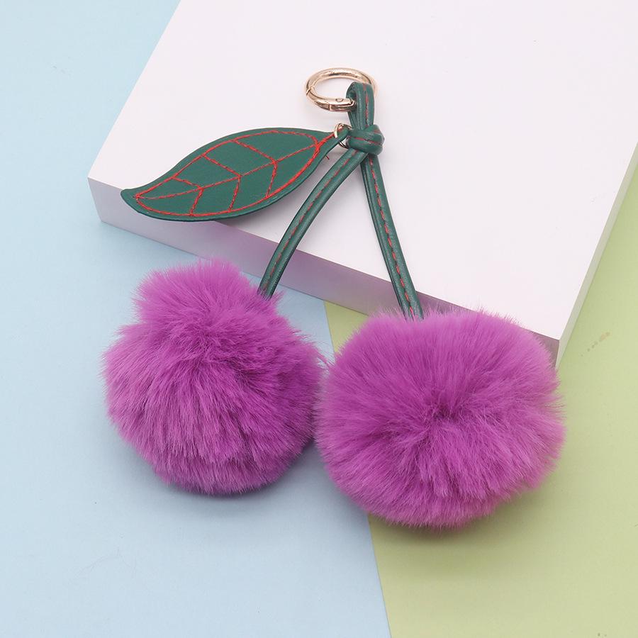 Cherry Plush Fur Ball Keychain for Women - Bag, Backpack, and Car Ornament
