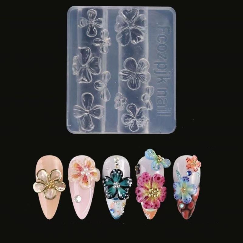 2Pcs Relief Flowers Nail Carving Mold 3D Clear Silicone Mold Flowers Petals Making For Nail Art Accessories Tools