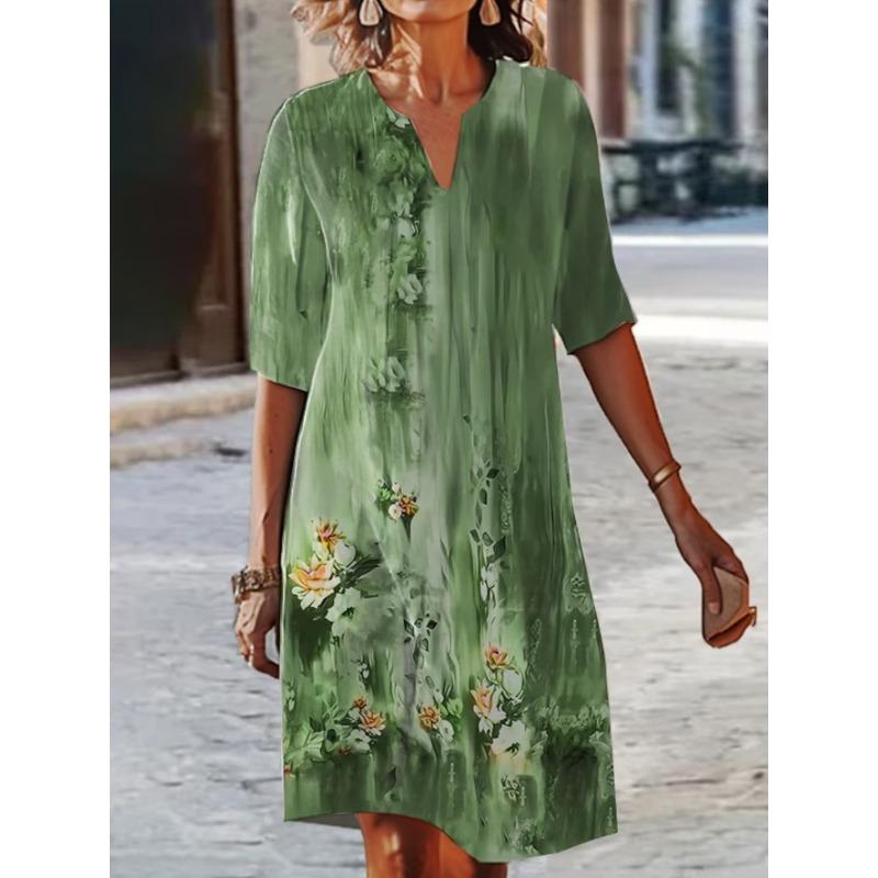 QICED Fashion Summer Spring 1/2 Sleeves V-Neck Casual Dresses