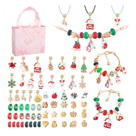Weihnachts-Countdown-Kalender-Armband-Herstellungsset für Mädchen, DIY-Schmuckperlen-Charms