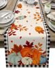 Fall Pumpkins Maple Leaves Plaid Linen Table Runner Thanksgiving Decorations Autumn Harvest Kitchen Table Runners Party Decor
