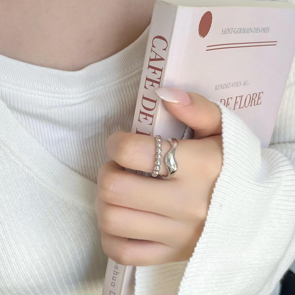 Korean Style Adjustable Geometric Wave Ring