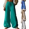 Damenhose Hohe Taille Weiter Bein Lockerer Schnitt Kordelzug Elastischer Bund Bohemian Stil Lang