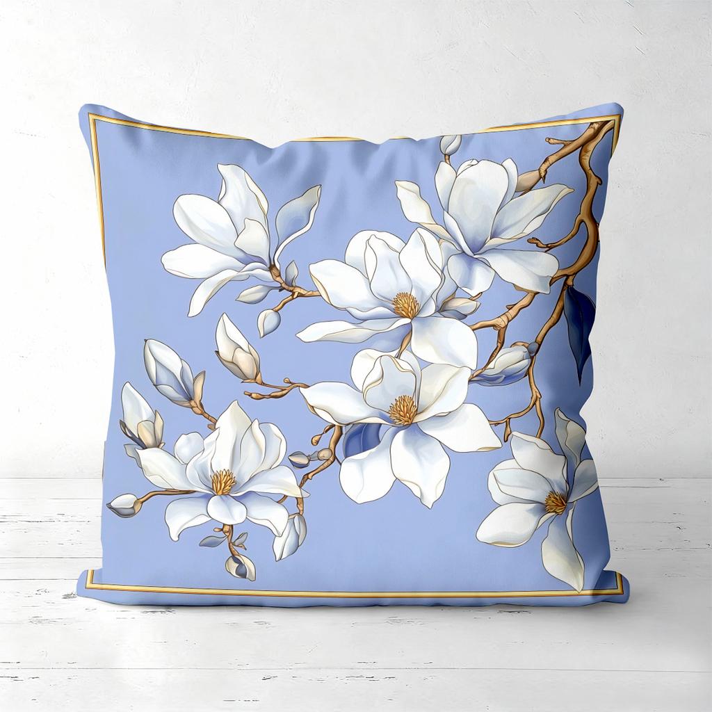 1 Pieces Bohemian White Magnolia Floral Throw Pillow Covers Pattern Cushion Cover Suitable For Sofa Bedroom Car Pillow Cover