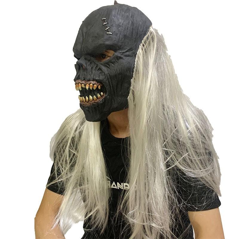 Halloween Ghost Face Latex Mask Haunted House Horror Scary Prank Funny Performance Prop Silver-haired Cannibal