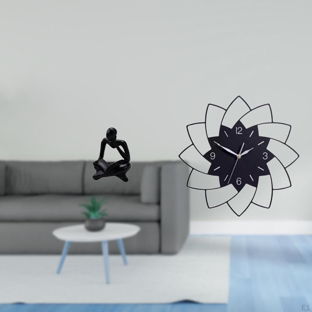Abstract Acrylic Thinker Statue Flower Shaped Wall Clock Decorative Tabletop Living Room Shelf