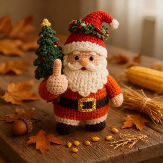 1/2/4Pcs Christmas Crocheted Santa Claus Ornament Handmade Knitted Yarn Middle Finger Santa Doll Xmas Holiday Party Decoration