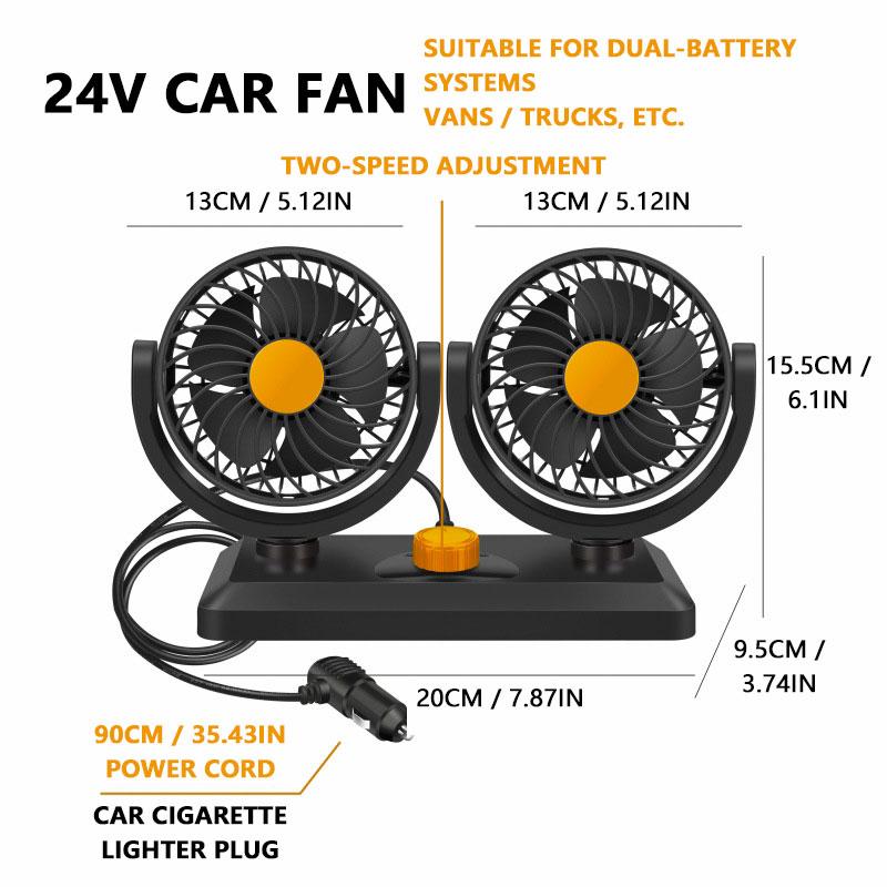 Dual Head Car Fan 12V 24V 5V Rotation Cooling Fan for Car 3-Speed Adjustable Auto Air Fan Portable Electric Fan SUV Truck