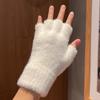 Halbfinger Winter Kunstfellhandschuhe, Einfache Winddichte Dicke Lässige Warme Handschuhe, Schreibhandschuhe, Fingerlose Weiche Radhandschuhe
