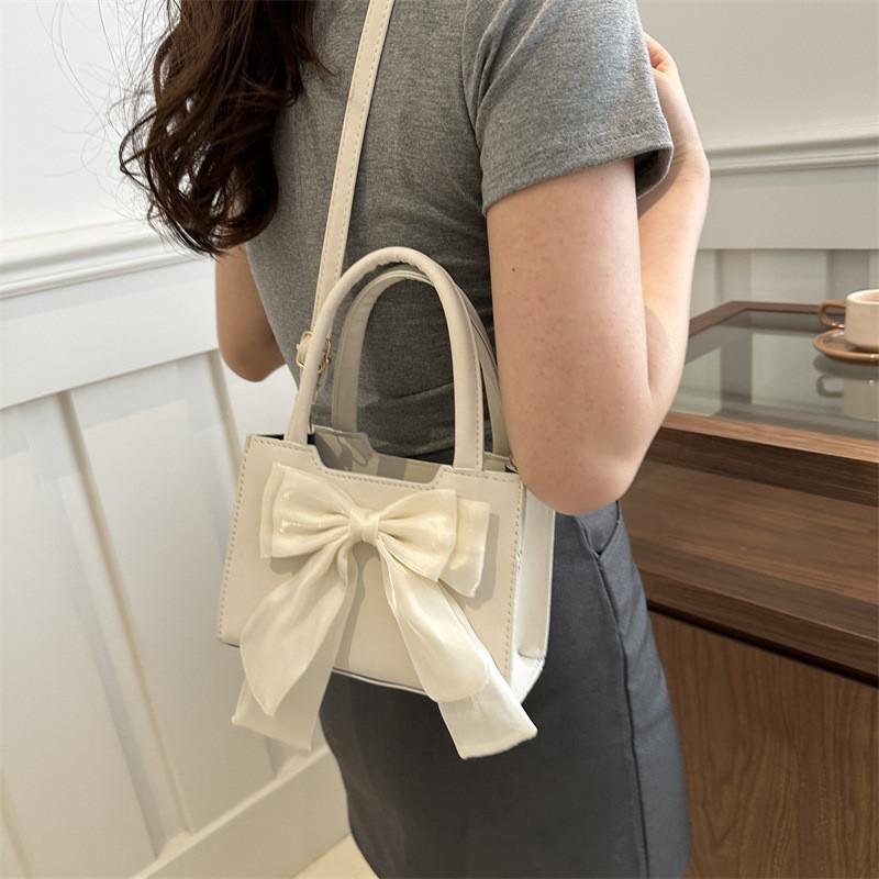 2024 Summer New Sweet Butterfly Knot Handbag Chic Urban Style Shoulder Bag In Black/white/pink Pu Material