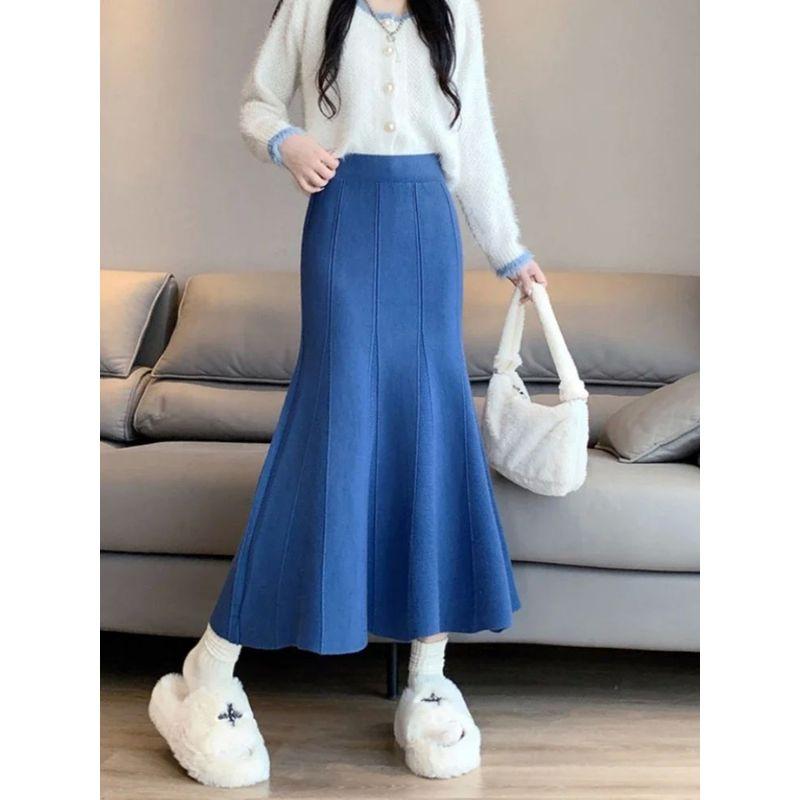 High Waisted Slim Fit Fishtail Skirt Pure Color High Waist Silm Fishtail Skirt