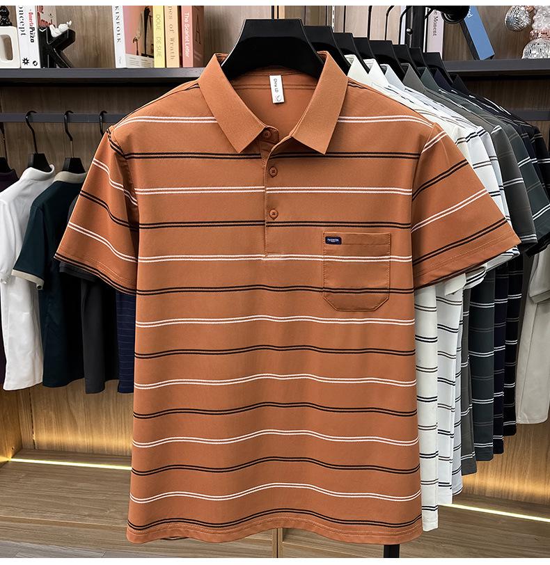 Polo Estiva a Righe da Uomo con Revers e Tasca Vera - Top Casual da Lavoro a Maniche Corte