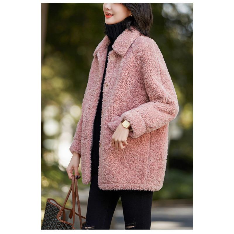 Jacket Female Fall and Winter New Korean Version of The Velvet Thickened Medium-length Imitation Lamb's Wool Lapel Loose Cotton Jacket Blouse