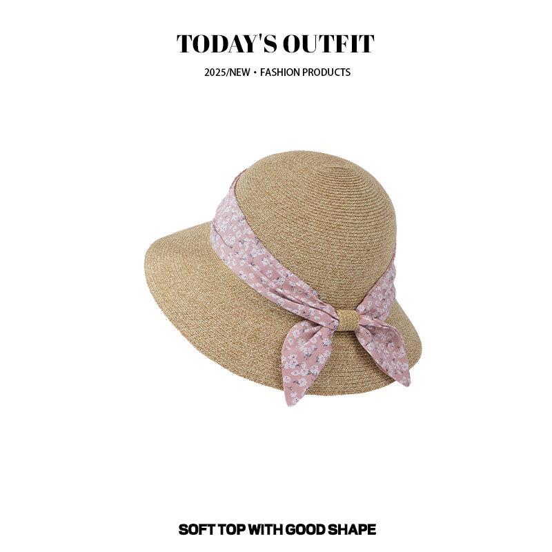 New Summer Elegant Fisherman Hat French Pastoral Straw Hat Women Outdoor Large Hat Brim Showing Small Sun Protection Hat